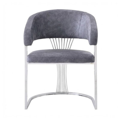 Leather Upholstered Upholstered Back Armchair in Silver