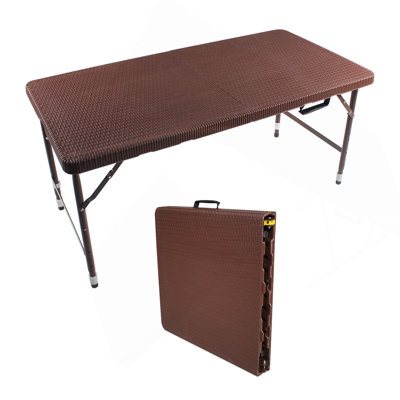 Table pliante en rotin 4 pi pour intérieur et extérieur, table pliable portative en rotin tressé brun