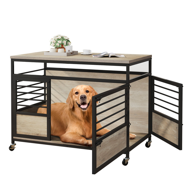 Table de bout en chenil pour animaux avec roulettes Accomac Dog Crate Furniture, Petit (H 30,1 po x l 23,6 po x P 23,6 po)
