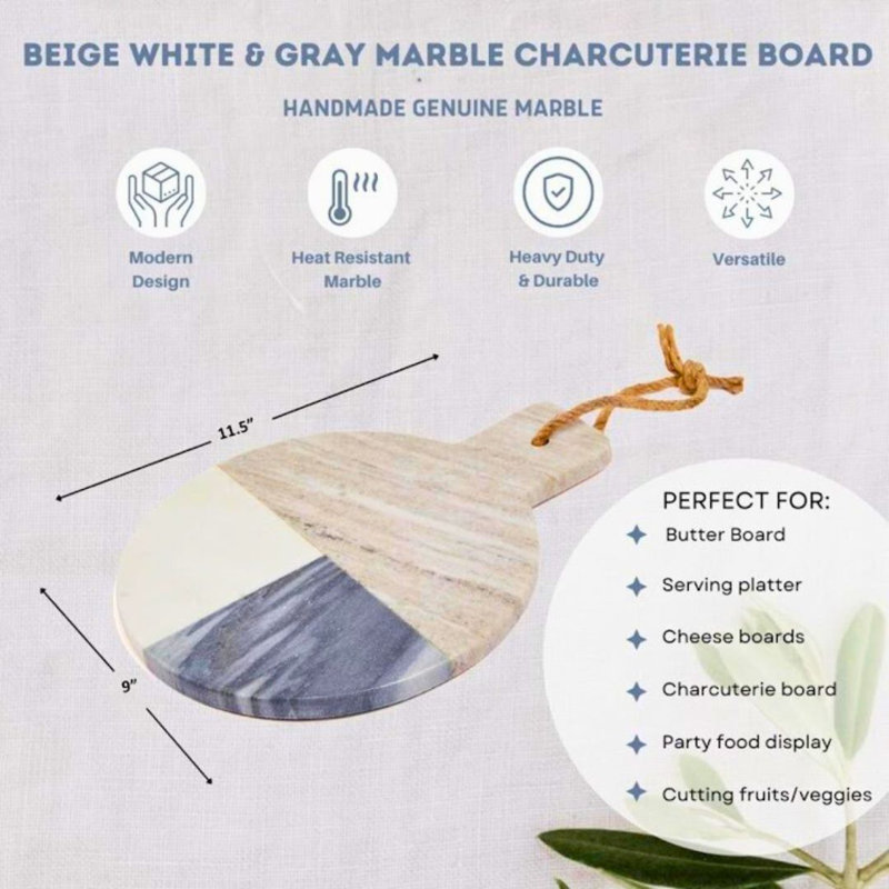 12" Round Gray and White Marble Pastry Board
