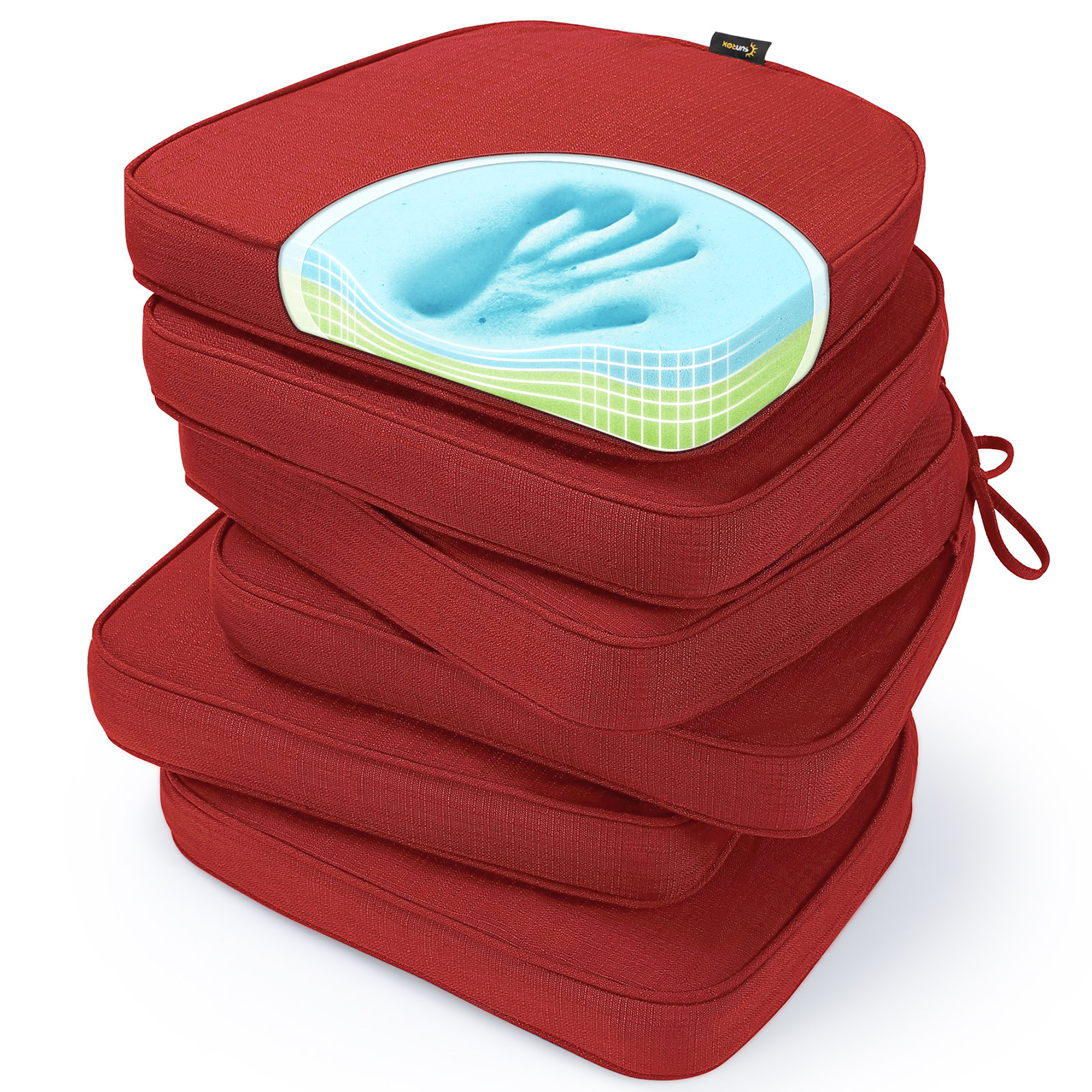 Sunrox Indoor/Outdoor Gel Memory Foam Chair Cushions 17"x16" with Ties