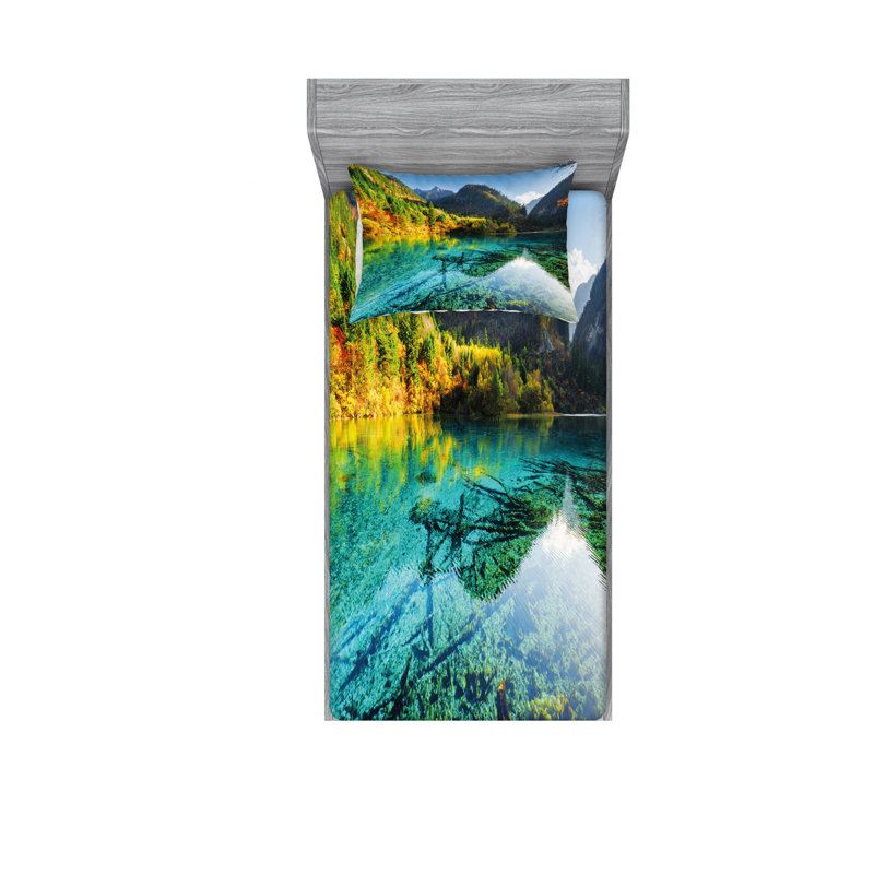 Ensemble de draps Idyllic Mountain Creek, Ensemble de draps pour lit simple avec drap-housse