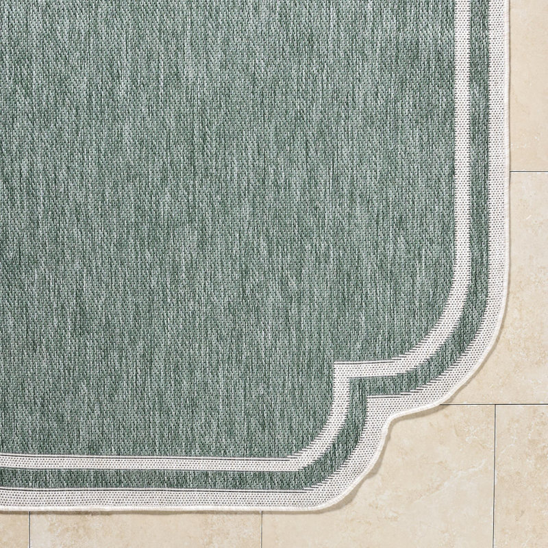 Skiles Machine Woven Rug, Rectangle 5'3" x 7', Green/Cream