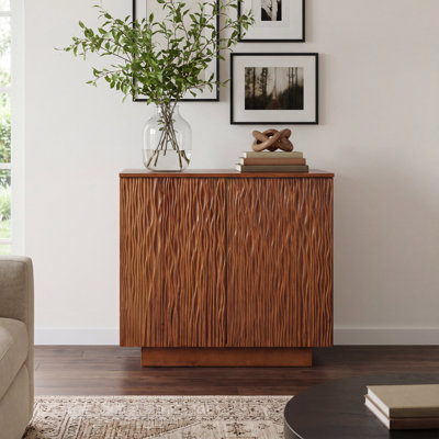 Hand Craved 2-Door Solid Wood Accent Cabinet with  Adjustable Shelves