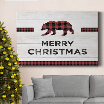 Merry Christmas Bear - Toile tendue avec châssis de qualité supérieure - prête à être accrochée