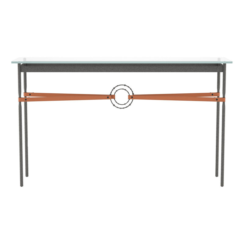 Equus 54" W Glass Top Console Table, Natural Iron, Natural Iron, Chestnut Leather