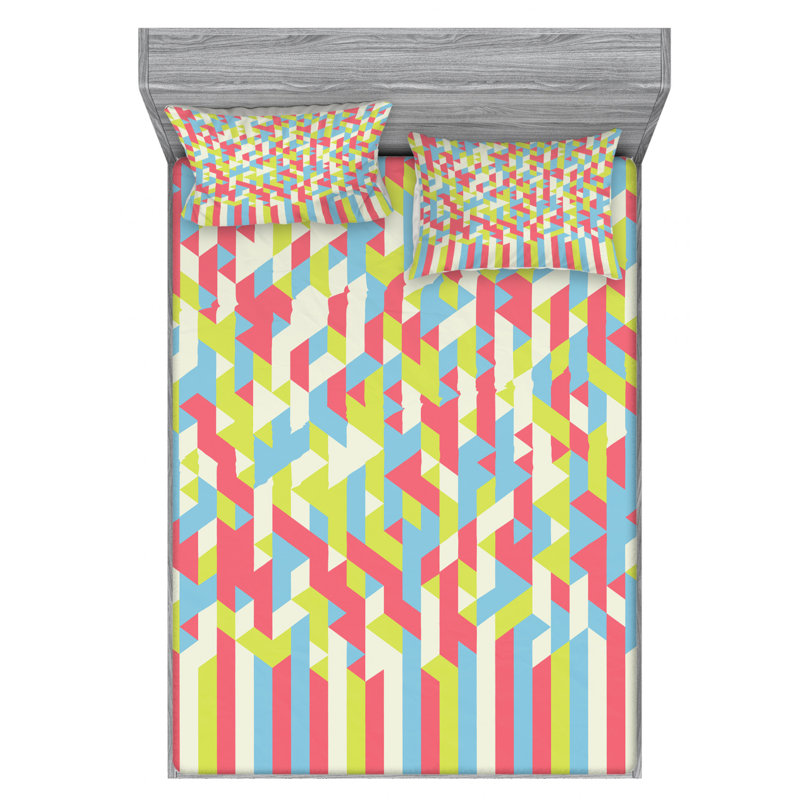 Microfiber Geometric Sheet Set, Full Sheet Set with 2 Pillowcases