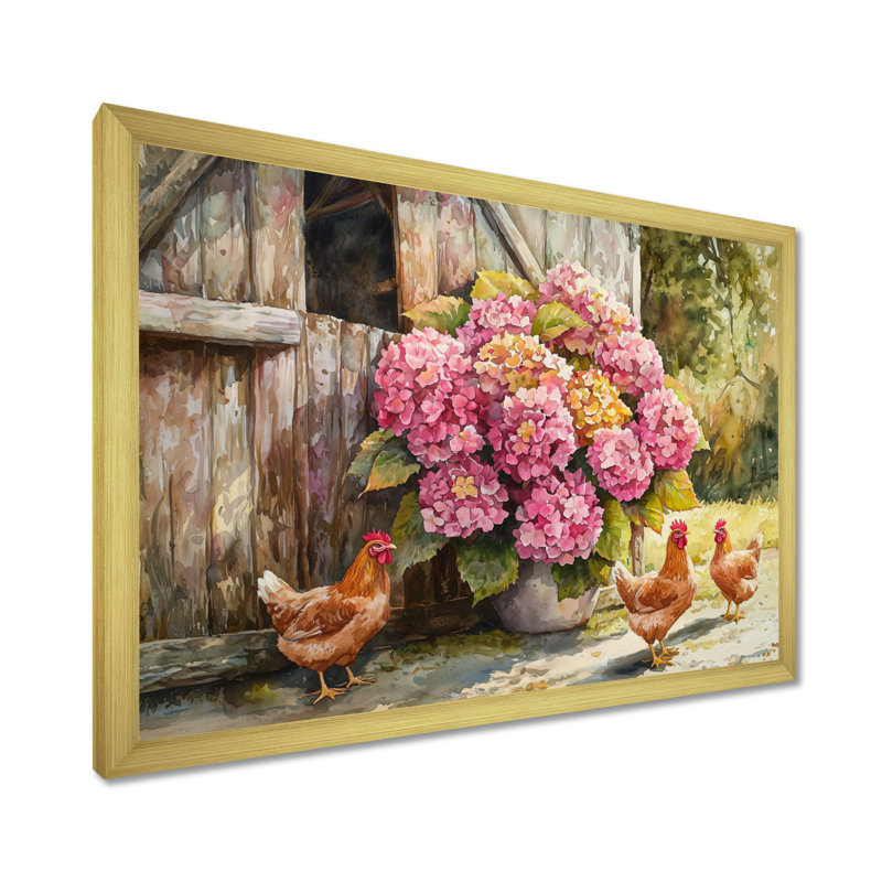 Doshier hydrangées par le poulailler II - hydrangées, art mural, Reproduction encadrée d'une seule photo, H 34 po x l 44 po