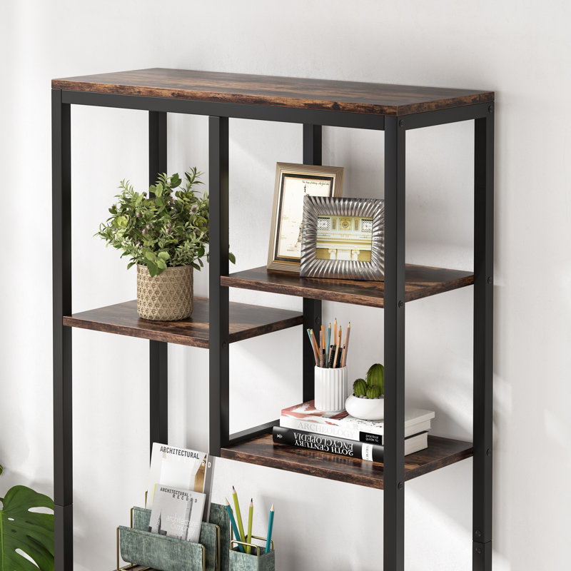Tishera Etagere Bookcase, Black/Rustic Brown