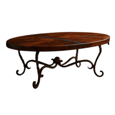 Hand-hammered Copper Coffee Table: Oxidized Finish, Wrought Iron Base