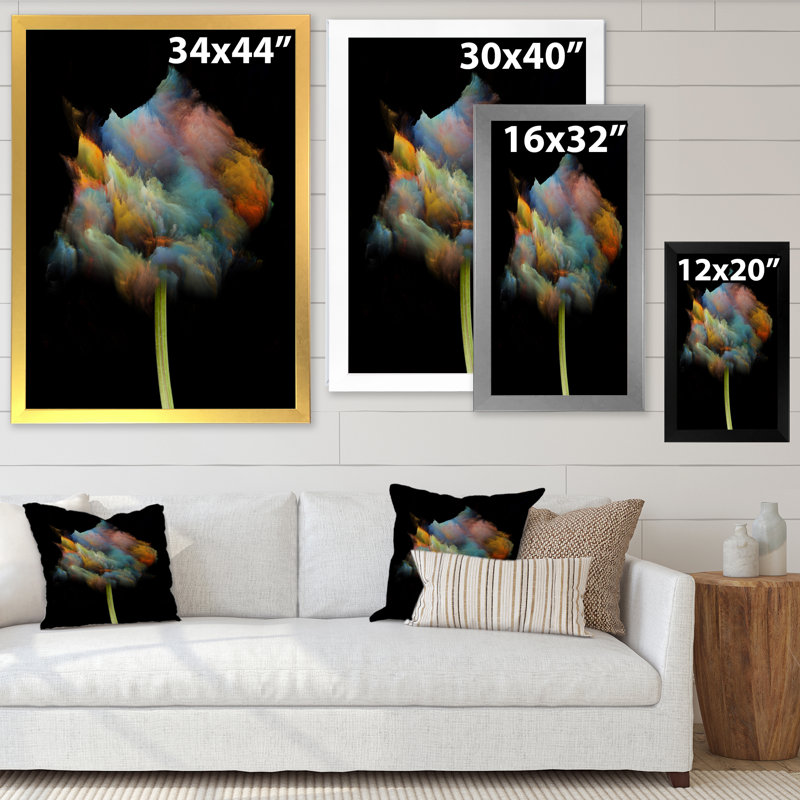 «Blooming Multicolor Fractal Flower VI», reproduction d'art sur toile moderne, Cadre noir, H 20 po x l 12 po x P 1 po