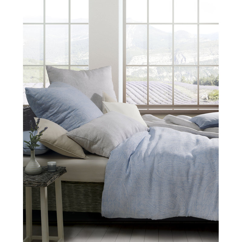 Halbleinen Provence Cotton Blend, Linen Solid Colour Duvet Cover Set with Pillow Shams, Single - 1 Pillowcase (80 x 80 cm)