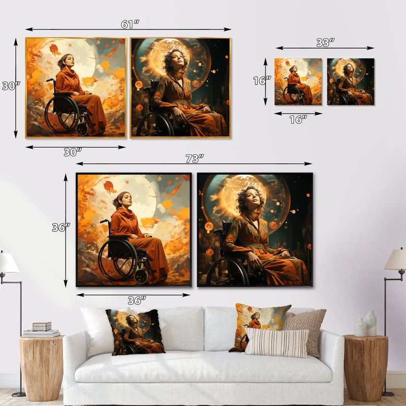 Femme sur fauteuil roulant - ensemble de 2 collages carrés, Toile tendue, H 16 po x l 33 po