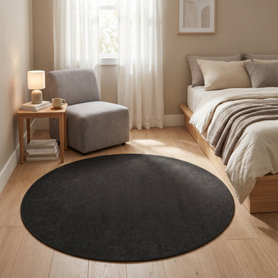 4' X 4' Black Round Non Skid Indoor Outdoor Area Rug