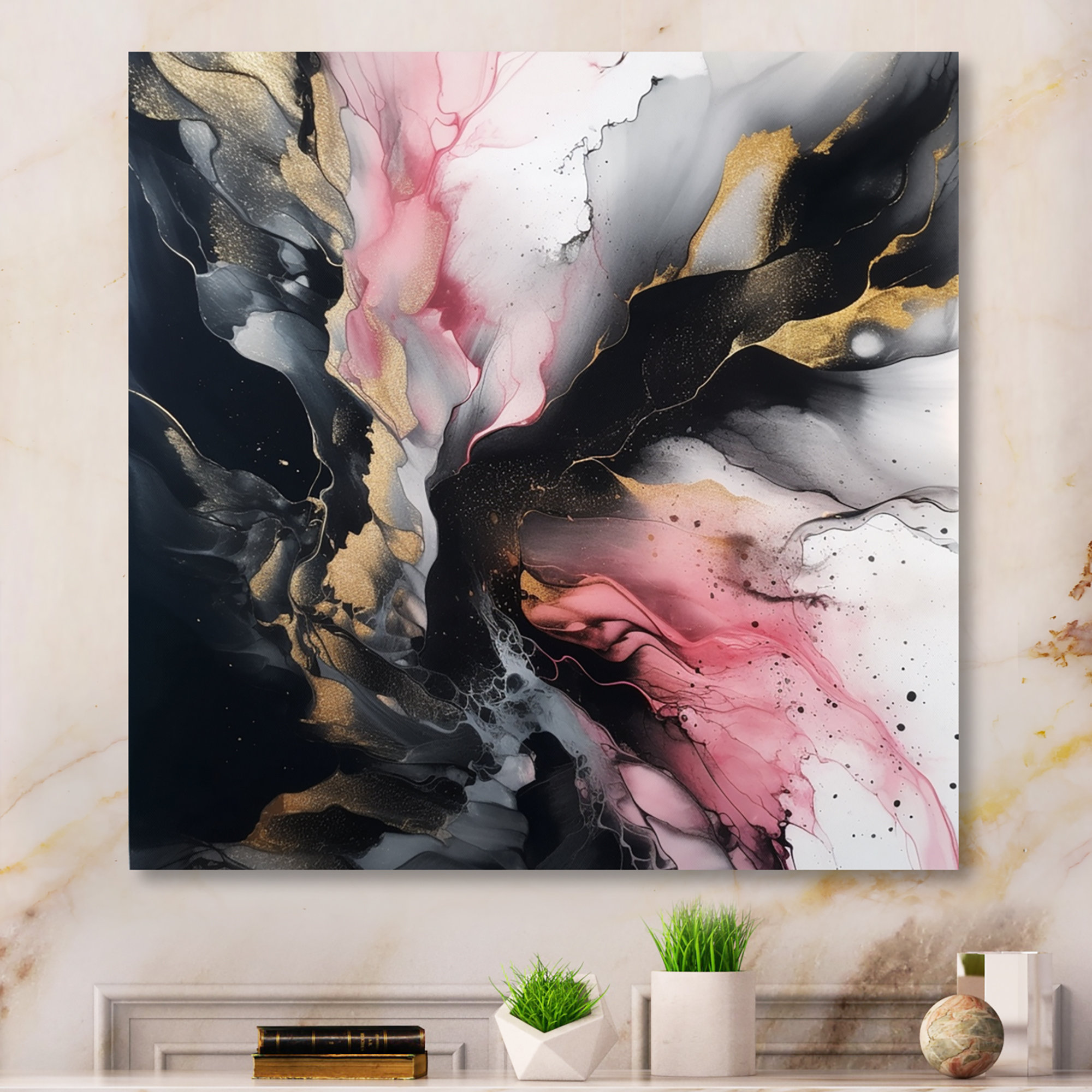 Mercer41 Black Gold Marble Splash III Wall Décor | Wayfair