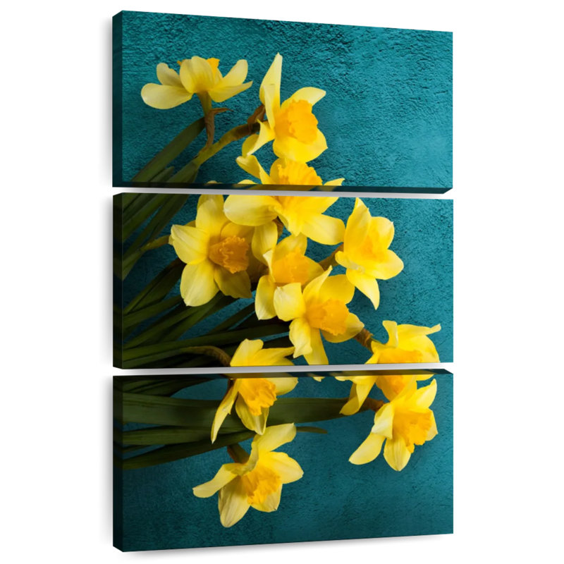 Jonquilles Harnek sur sarcelle, H 57 po x l 36 po