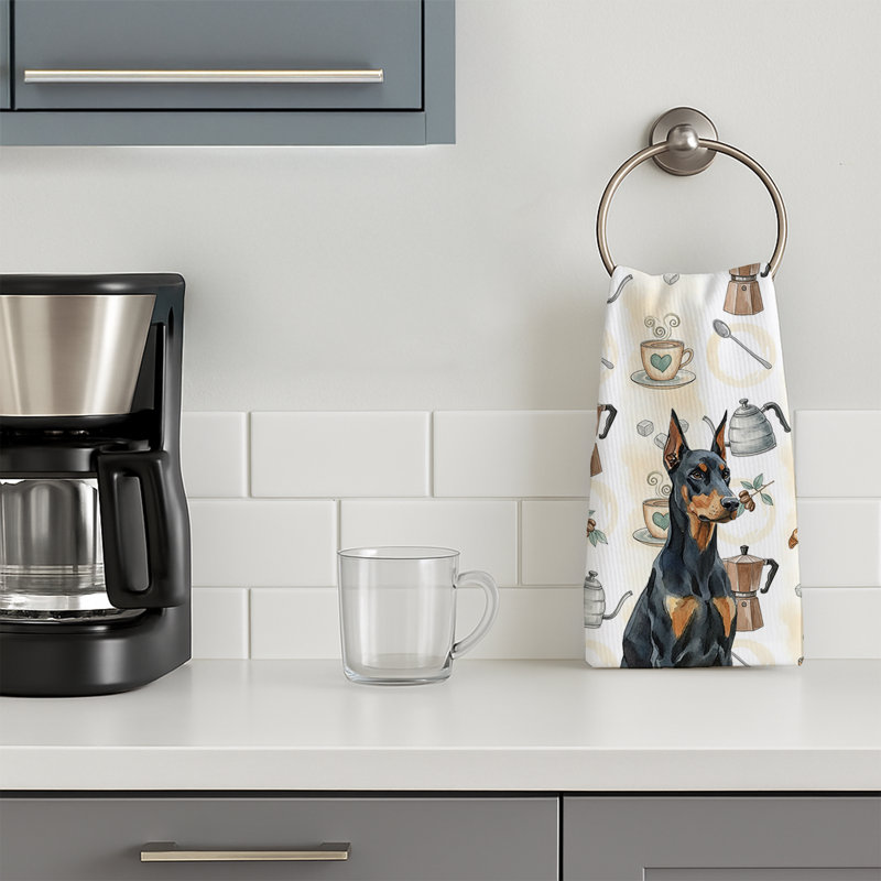 Doberman Pinscher Coffee Bar Kitchen Towel, Doberman Pinscher