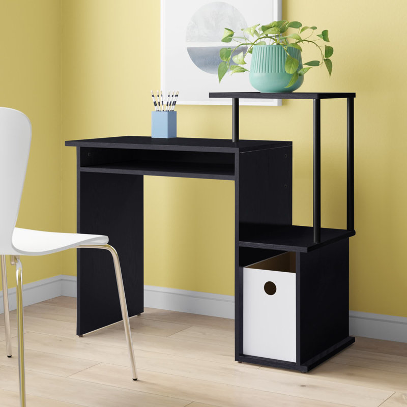 Lyphre Computer Desk with Storage, Black, 34" H x 37" W x 16" D