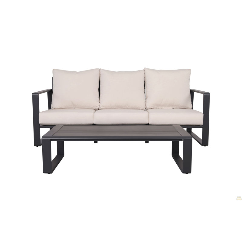 Three-Person Sofa + Rectangular Coffee Table, Black