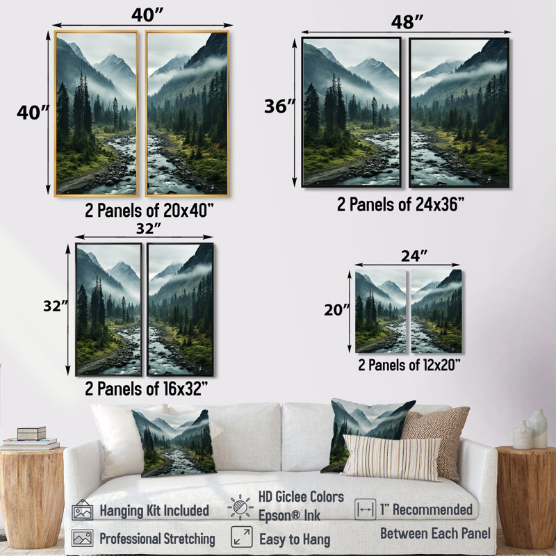 Canada Misty Mountains - art mural vert, Impression encadrée flottante, Noir, H 36 po x l 48 po