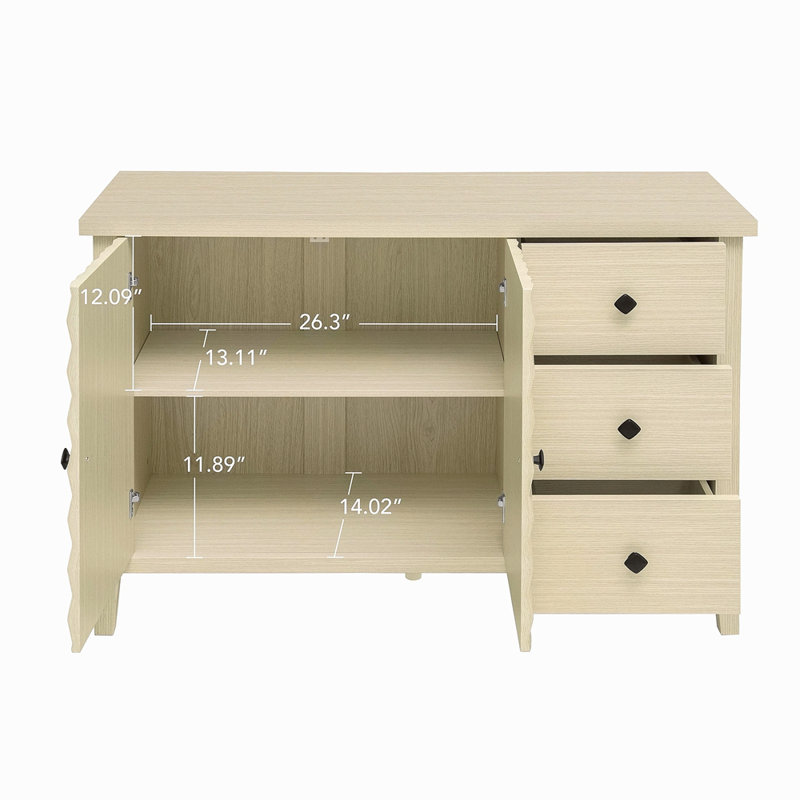 Armoire de rangement moderne à 2 portes et 3 tiroirs, armoire avec 2 portes en relief pour le salon, la cuisine et le vestibule