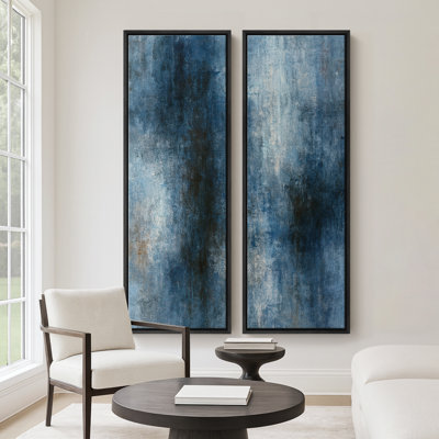 Deep Blue Abstract for Office - Set of 2 Framed Wall Art Print on Canvas 60"x20"x2pcs, 60"x30"x2pcs