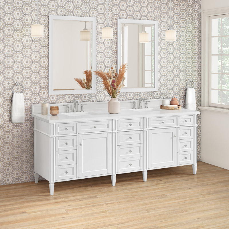 Brittany 84'' W Double Vanity, White Zeus
