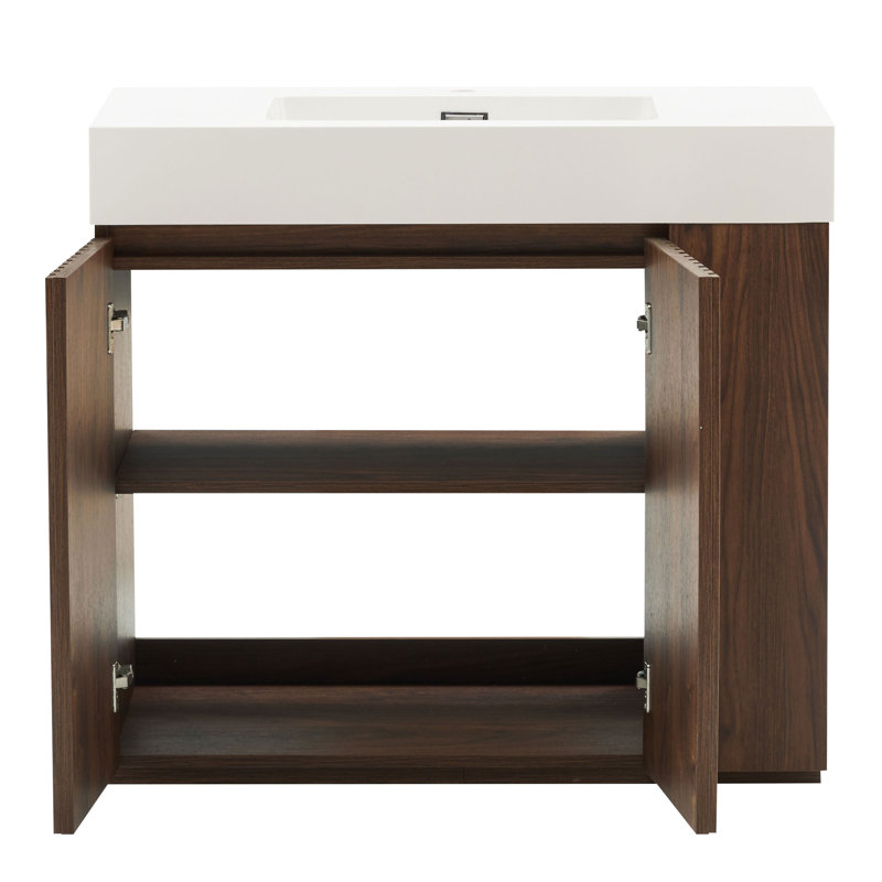 Meuble-lavabo 36 po avec surface solide, Blanc / Brun, Monotrou
