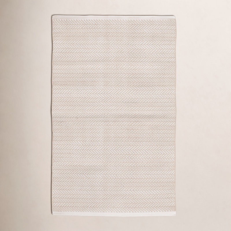 Herringbone Linen/White Handwoven Indoor/Outdoor Rug, Rectangle 7'6" x 9'6"