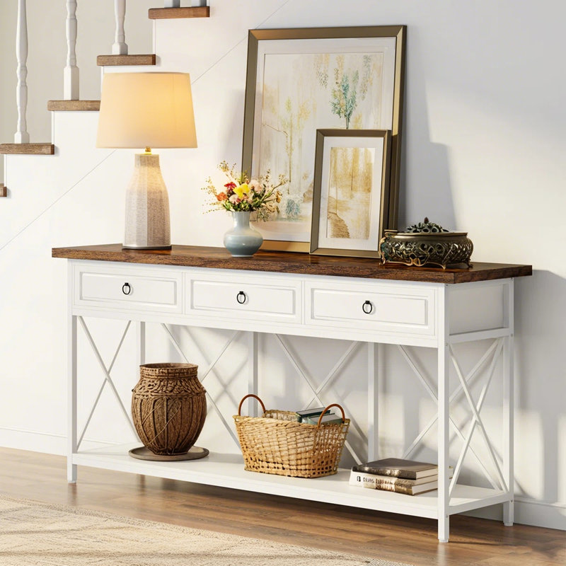 Console à 3 tiroirs, canapé 70,86 "avec tablette de rangement, Blanc