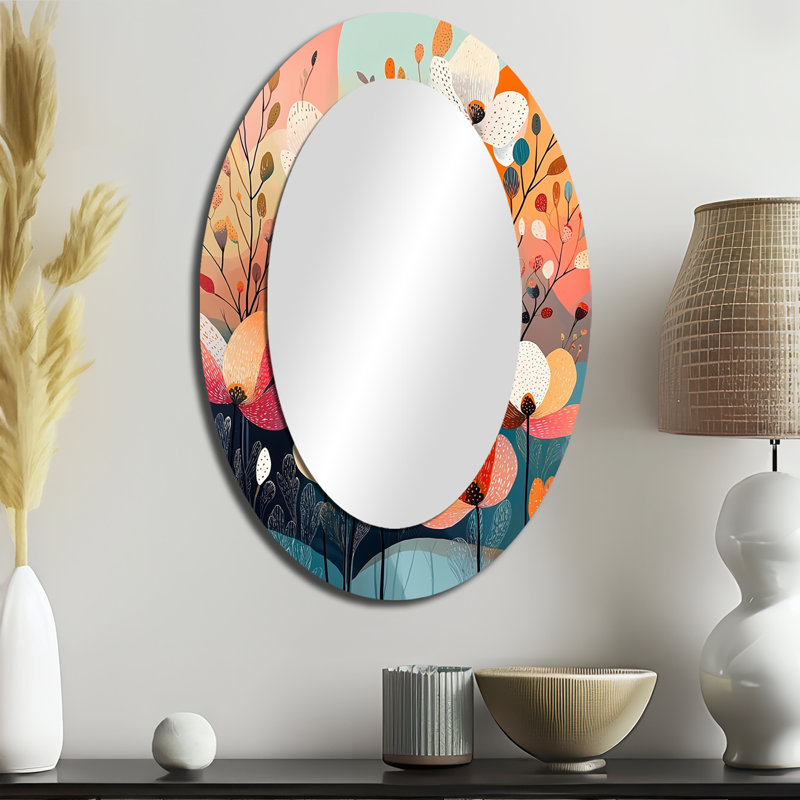 Abstrait harmonie botanique colorée abstraite cornouiller I - blanc miroir mural traditionnel, 36 po x 24 po