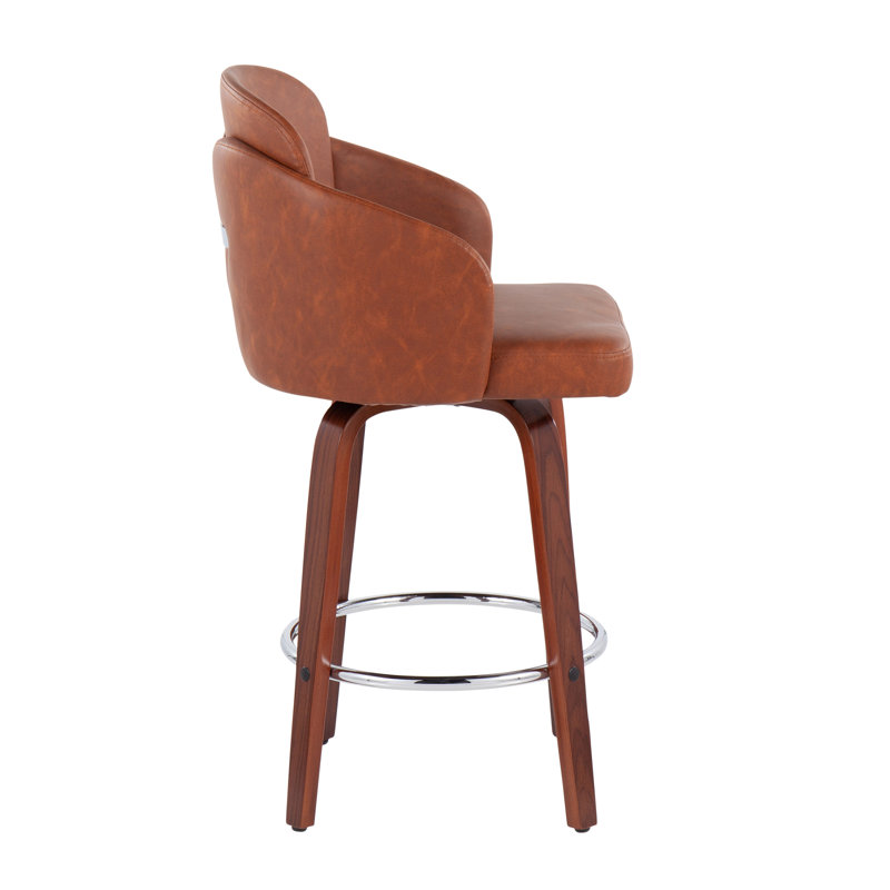 Violetta Swivel Upholstered Counter Stool, Walnut, Camel Faux Leather