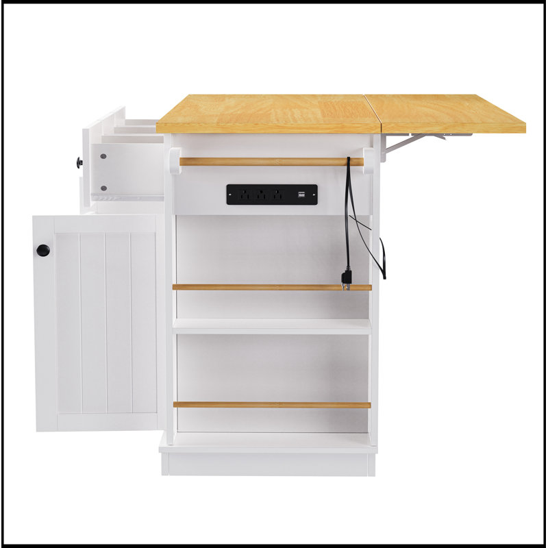53-Inch Large Kitchen Island with Drop Leaf, Power Outlet, and Ample Storage, Perfect for Efficient Kitchen Organization and Mobility