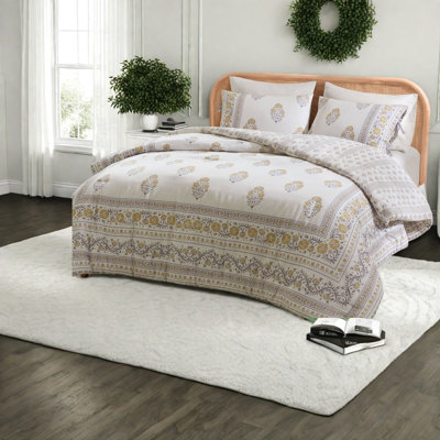 De literie pour lit double / grand lit deux pièces, couette réversible en mélange de coton à motif floral
