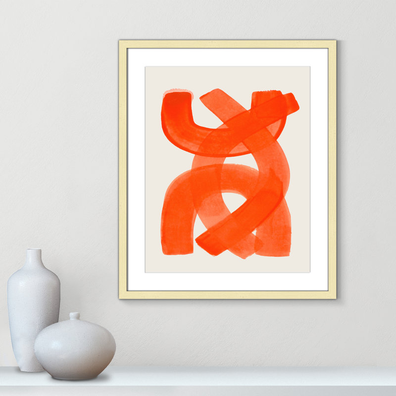 «Orange Strokes Print» par Haniff, L 21,5 po x H 25,5 po, Imprimé mat, Matte Gold