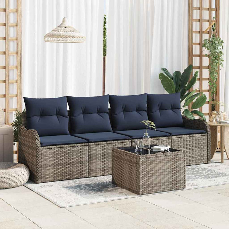 Ensemble de canapé de jardin vidaXL 5 pièces, Coussin bleu marine / structure grise
