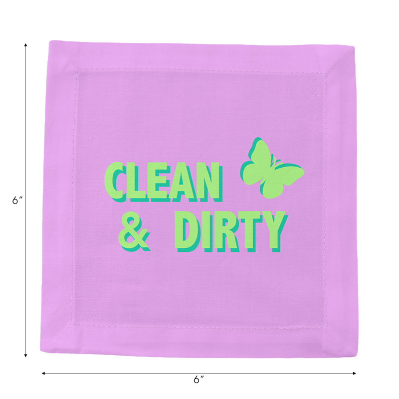 Canasta Clean And Dirty Cotton Sateen Cocktail Napkins, Lime Lilac