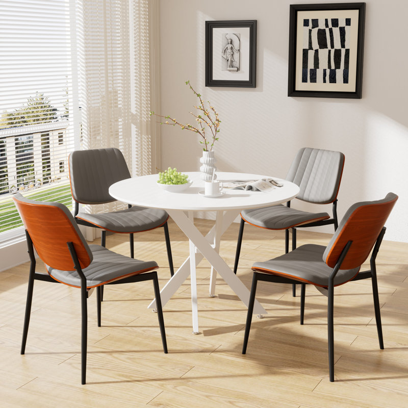Round Wooden Dining Table Sets, 5, Gray