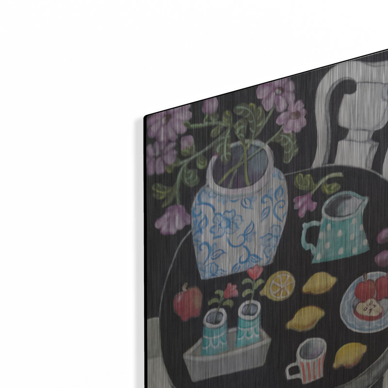 Luxe et art floral «Fruit and Flowers On Black Table» «Fruit and Flowers On Black Table» par Holly Wojhan, H 16 po x l 12 po
