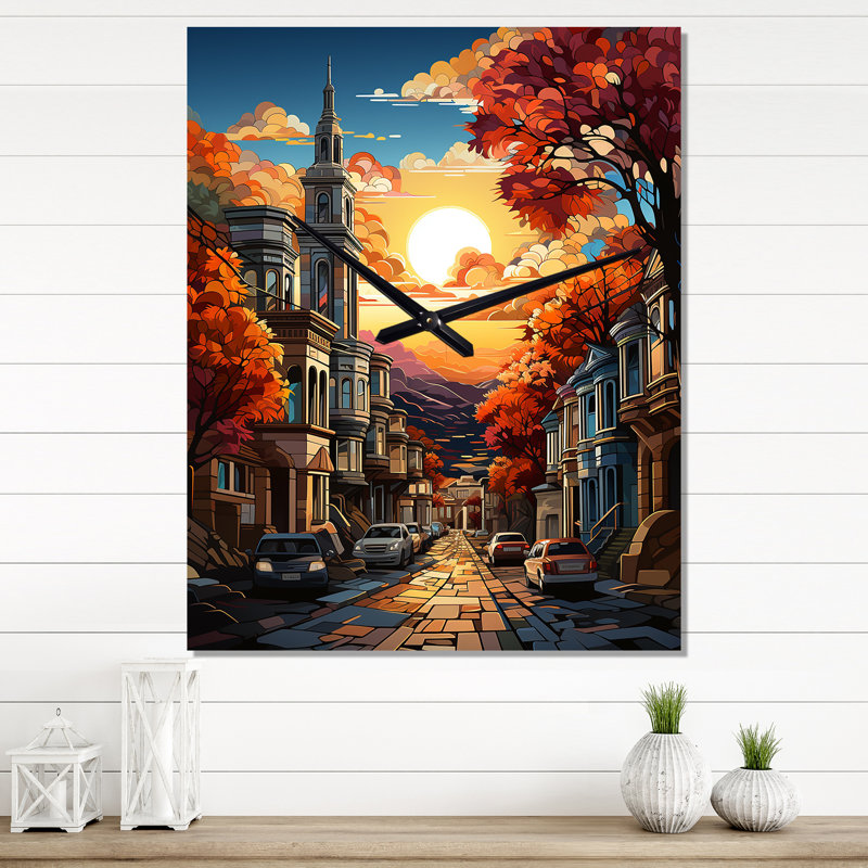 Horloge murale San Francisco City At Orange Sunset, H 32 po x l 24 po x P 1 po