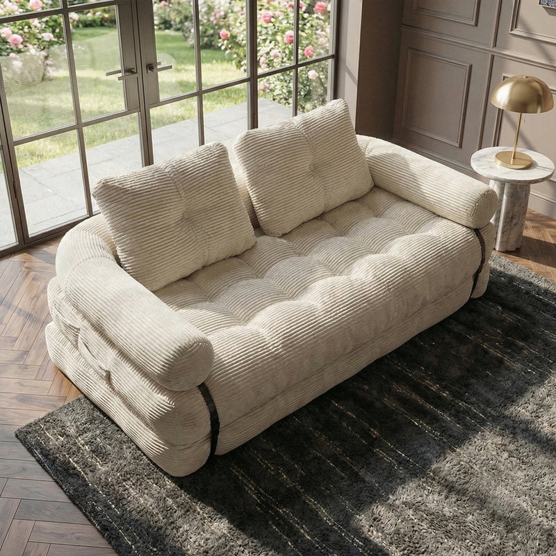 Canapé-lit pliant à compression avec dossier, canapé-lit escamotable désossé avec poignée, fauteuil à billes convertible 2 en 1 au canapé-lit, canapé pliant confortable pour la chambre à coucher et le salon Loveaeat