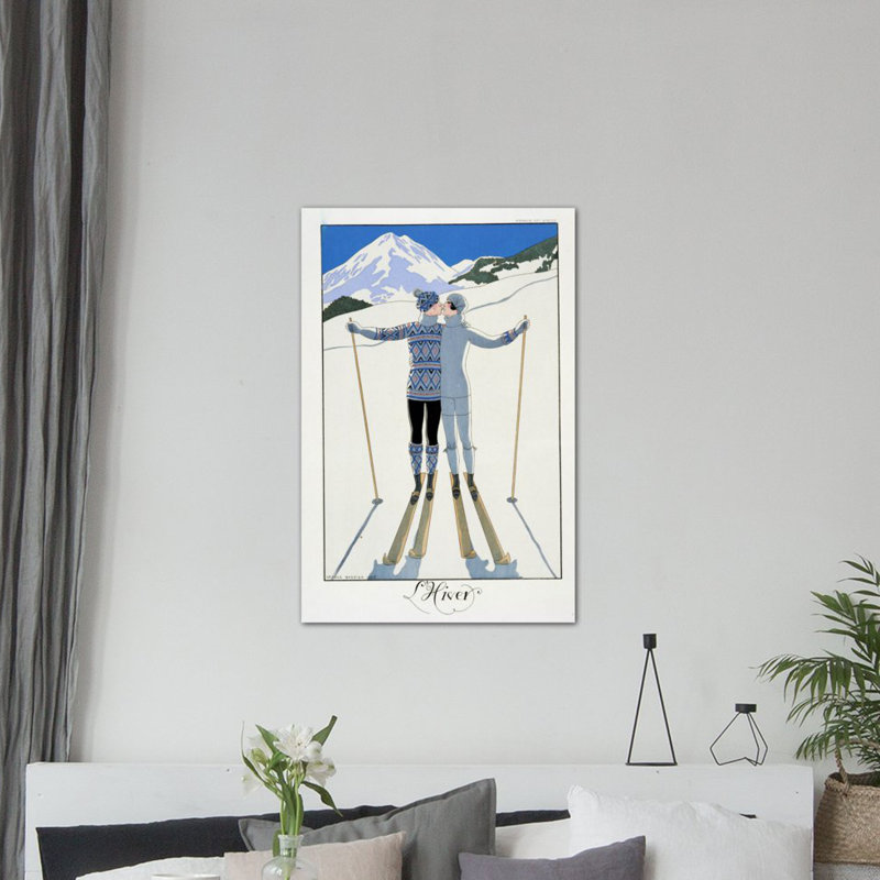 «Winter Lovers in the Snow», impression sur toile tendue, H 26 po x l 18 po x P 1,5 po, Toile encadrée noire, Pas de tapis