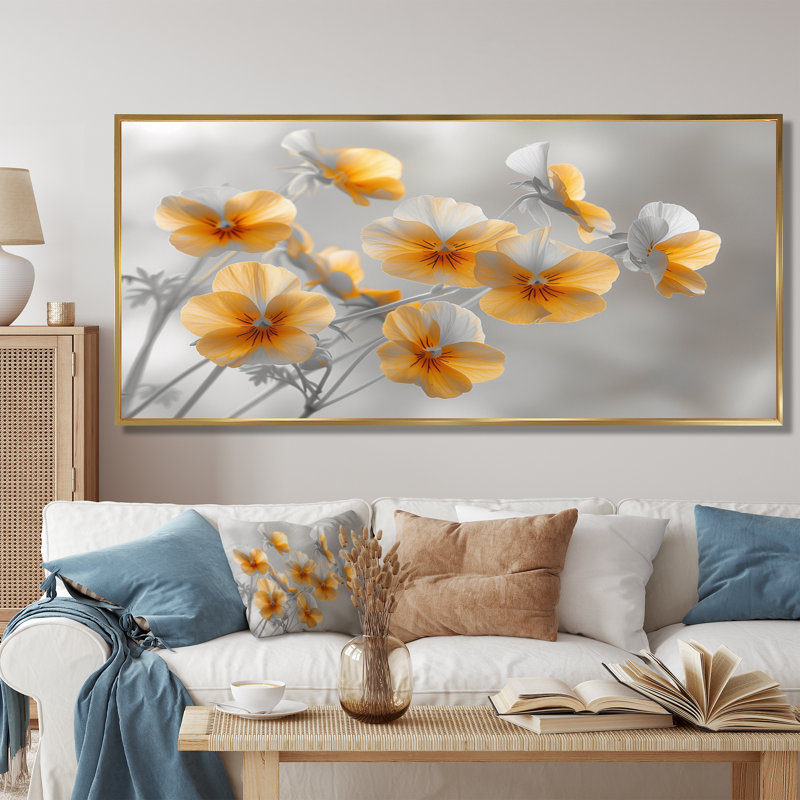 Reproduction d'art mural jaune, Cadre doré, H 28 po x l 60 po