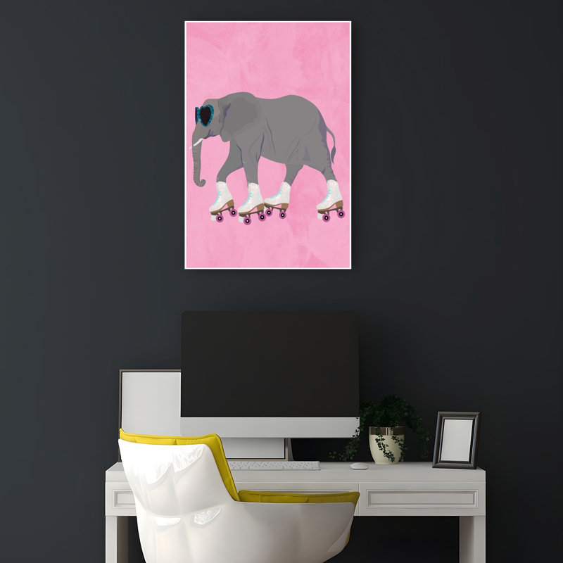 Pink Skating Elephant Contemporary Wall Art Print, 45.72cm H x 30.48cm W