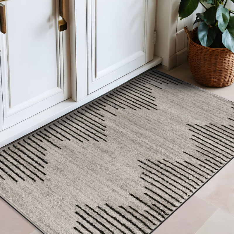 Damarcus Geometric Cream/Black/Gray Area Rug, Rectangle 2'7" x 4', Cream