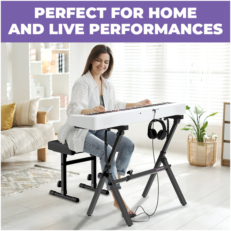 Ensemble de support et de banc de piano pliable avec support pour piano liquide de 54 à 88 touches pour pianos électriques, tabouret et support pour piano
