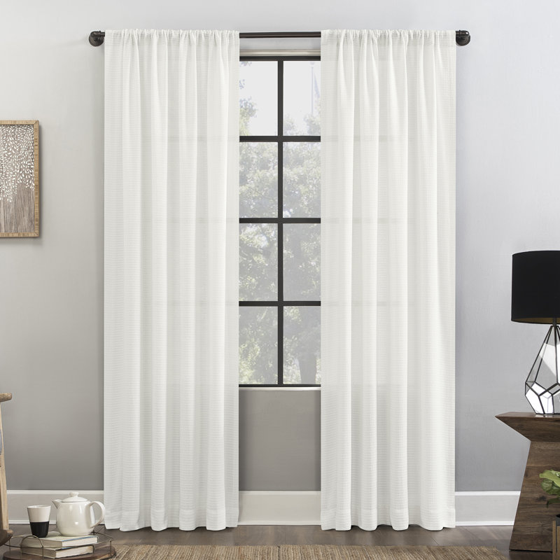 Panneau de rideau simple semi-diaphane avec passe-tringle Waffle, Blanc, L 52 po x L 84 po
