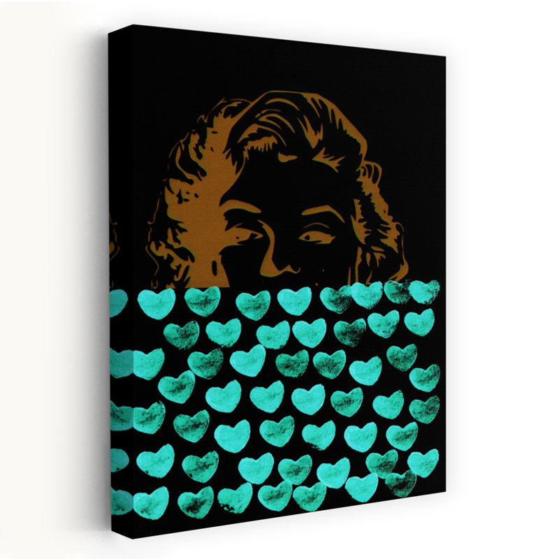 Iconic Marilyn Hearts Classic Retro Romantic Portrait Landscape, reproduction d'art mural, 48" H x 32" W