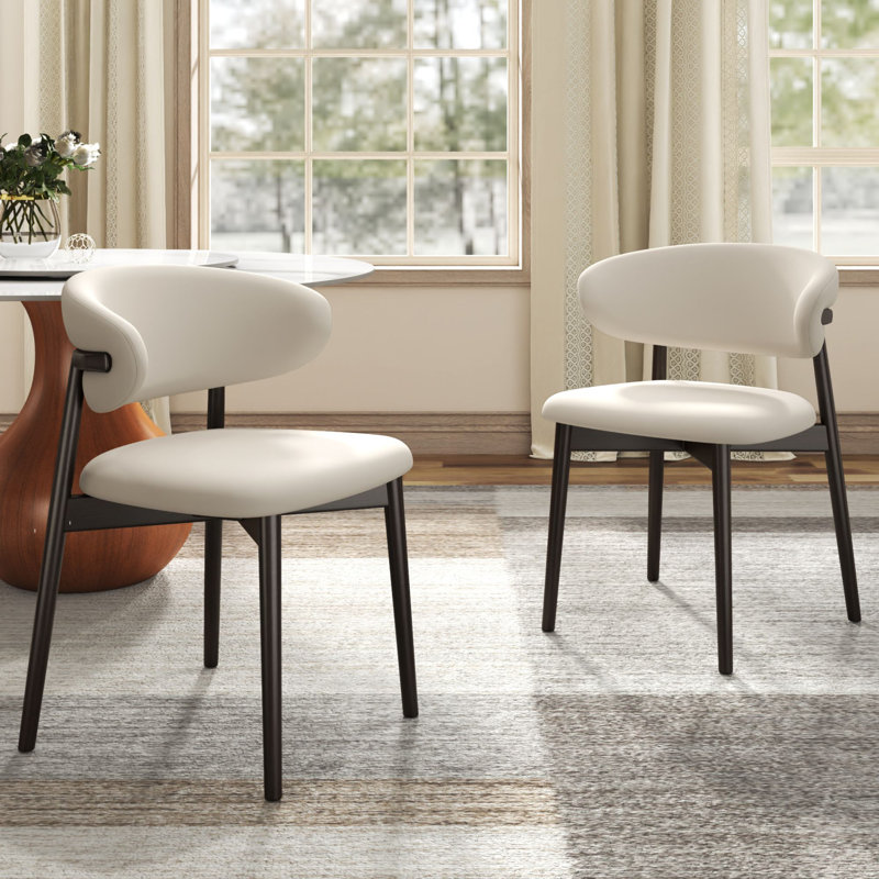 Ensemble de 2 chaises d'appoint en bois massif Midland revêtues de cuir noir, Noir, Beige