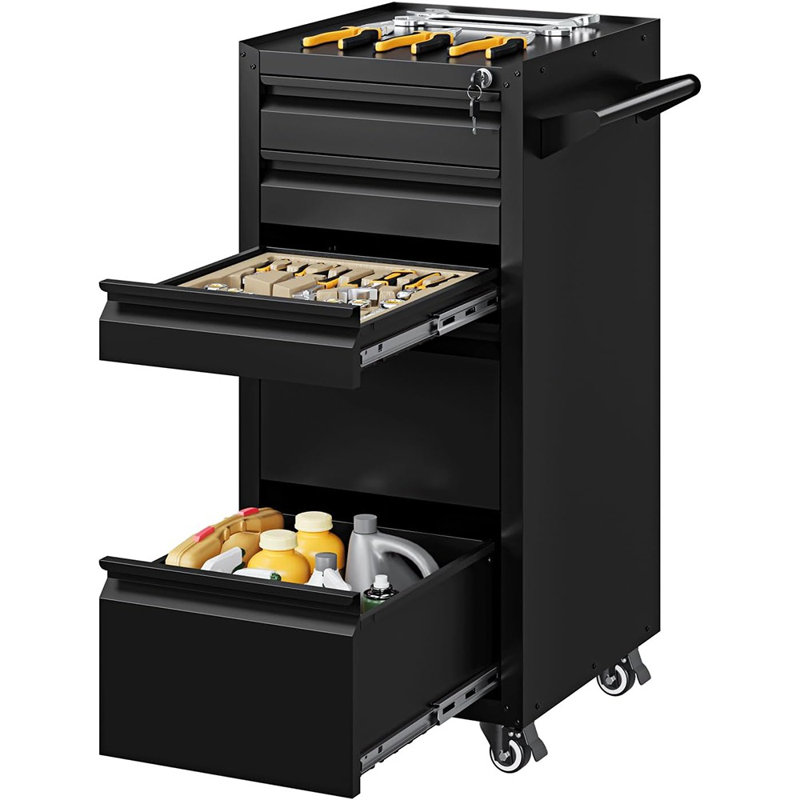  Armoire de rangement à outils en métal à 5 tiroirs avec roulettes, coffre à outils à roulettes avec tiroir et clés verrouillables, rangement pour outils robuste pour garage, entrepôt, atelier